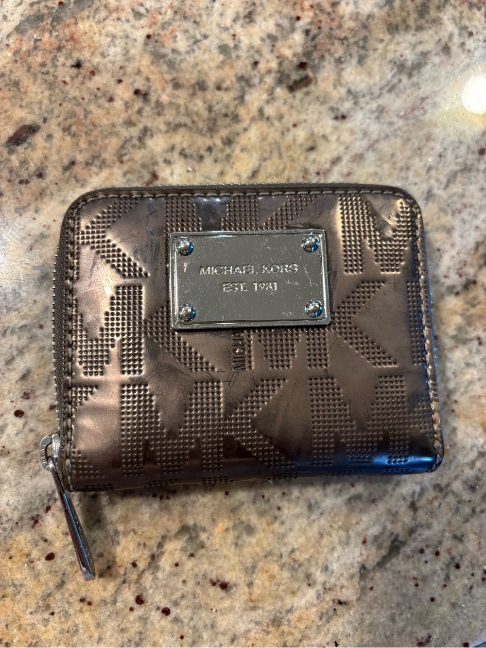 Michael Kors Metallic Bronze MK-Pattern Zip Card Wallet - Picture 1 of 7
